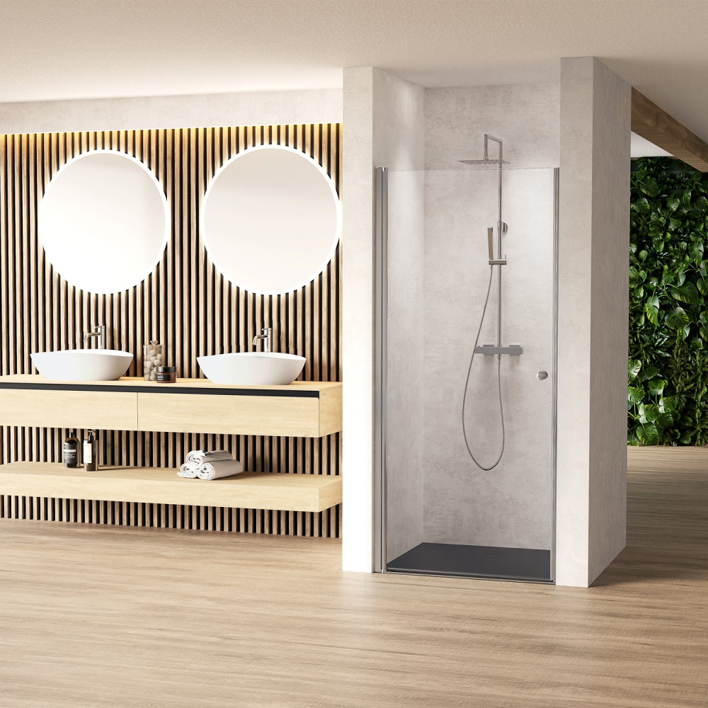 Стеклянная перегородка в душевую нишу с распашной дверью