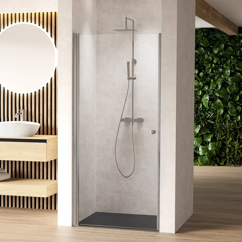 Стеклянная перегородка в душевую нишу с распашной дверью